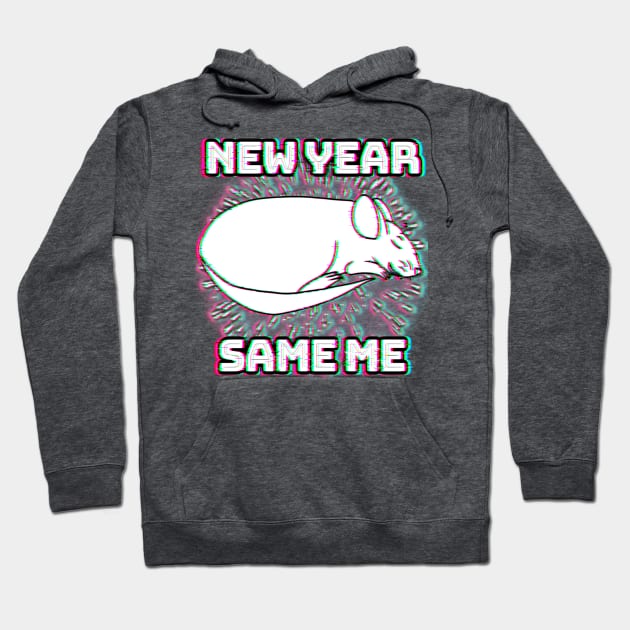 New Year, Same Me (Glitched) Hoodie by Rad Rat Studios